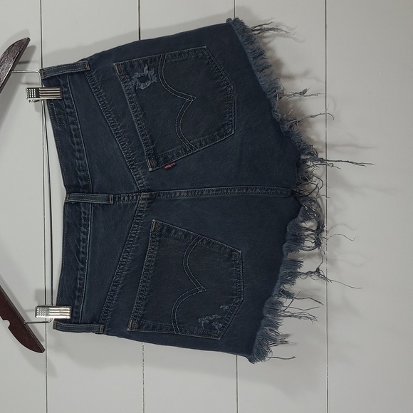 Vintage Levi's Jean Shorts Women's sz 27 501 Button Fly Distressed Rare Black - Picture 4 of 10